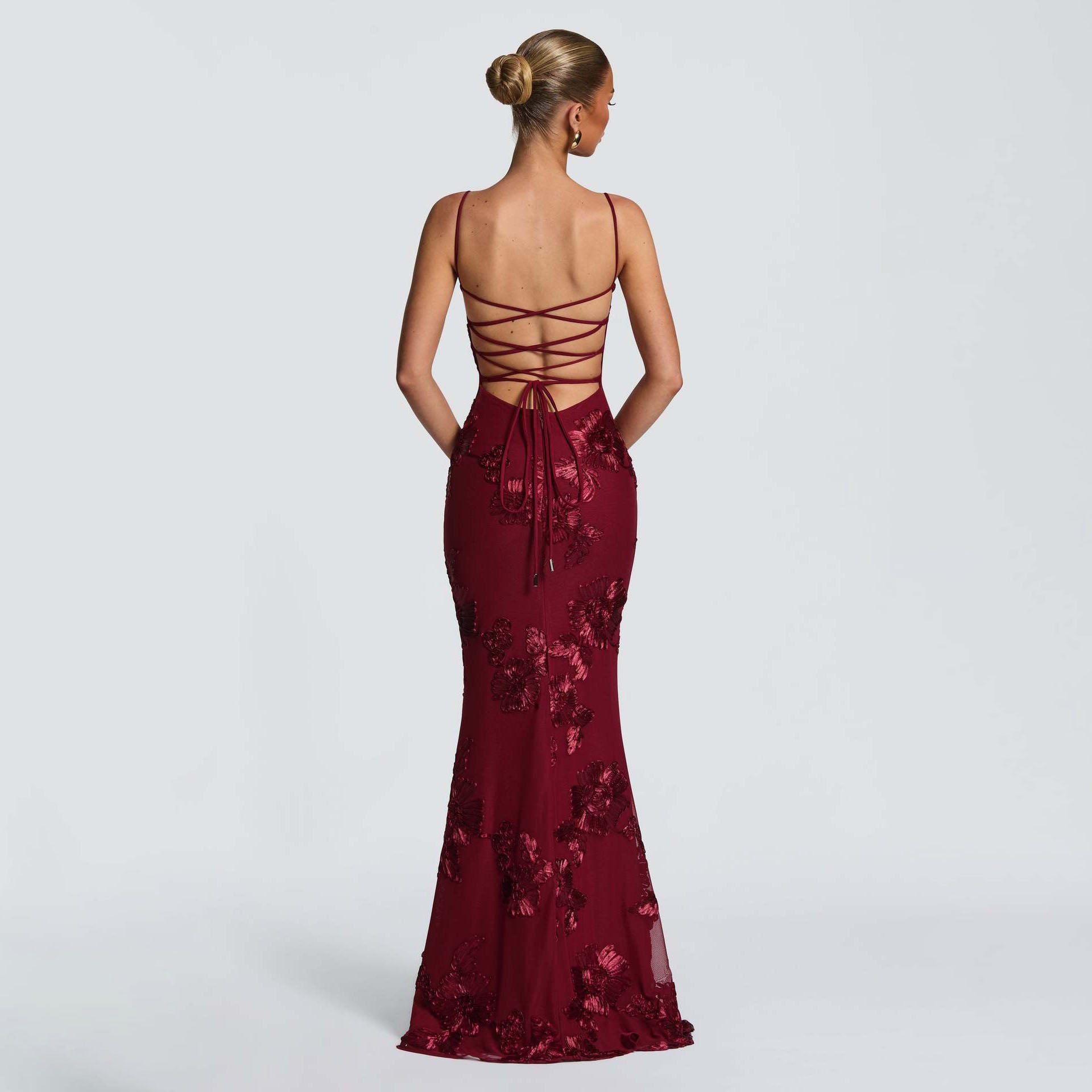 Beatrice Appliqué Tie-Back Maxi Dress