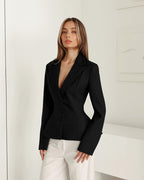 Vivienne Fitted V-Neck Padded Shoulder Blazer