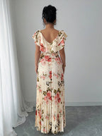 Valentina Floral V-Neck Ruffle Sleeve Maxi Dress