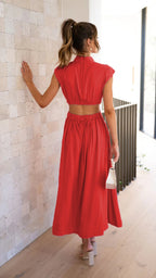 Valentina High-Neck Midi Dress with Waist Cutouts