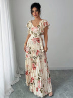 Valentina Floral V-Neck Ruffle Sleeve Maxi Dress