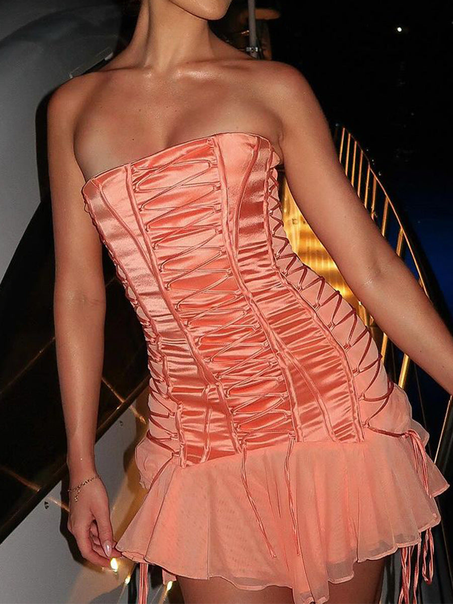 Celeste Strapless Lace-Up Mermaid Mini Dress