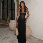Serena Halter Backless Lace Patchwork Dress