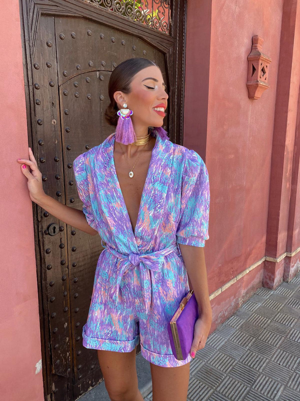 Bianca Festival Print Belted Playsuit