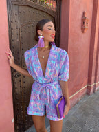 Bianca Festival Print Belted Playsuit