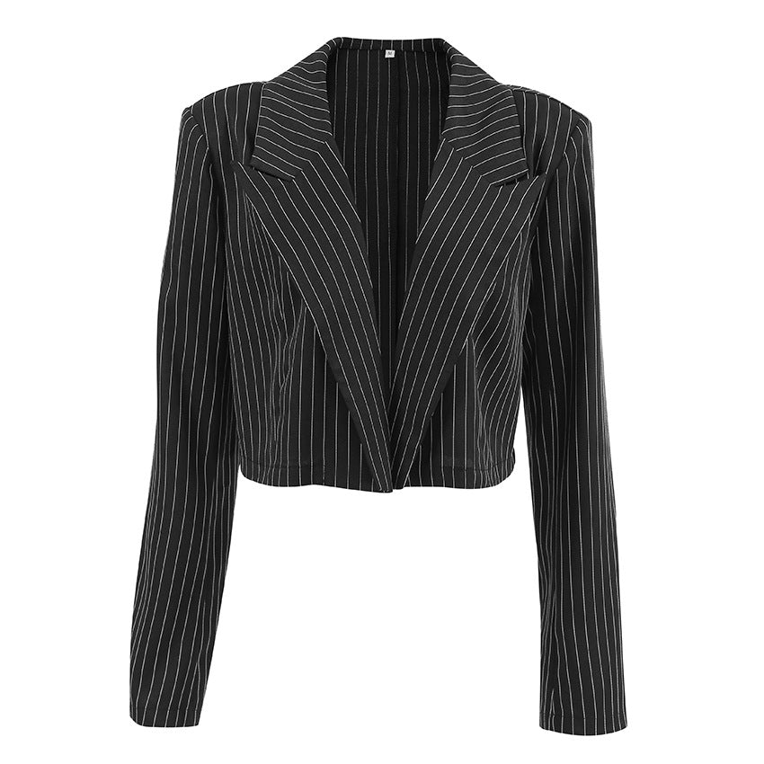 Noir Pinstripe Cropped Blazer
