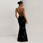 Beatrice Appliqué Tie-Back Maxi Dress