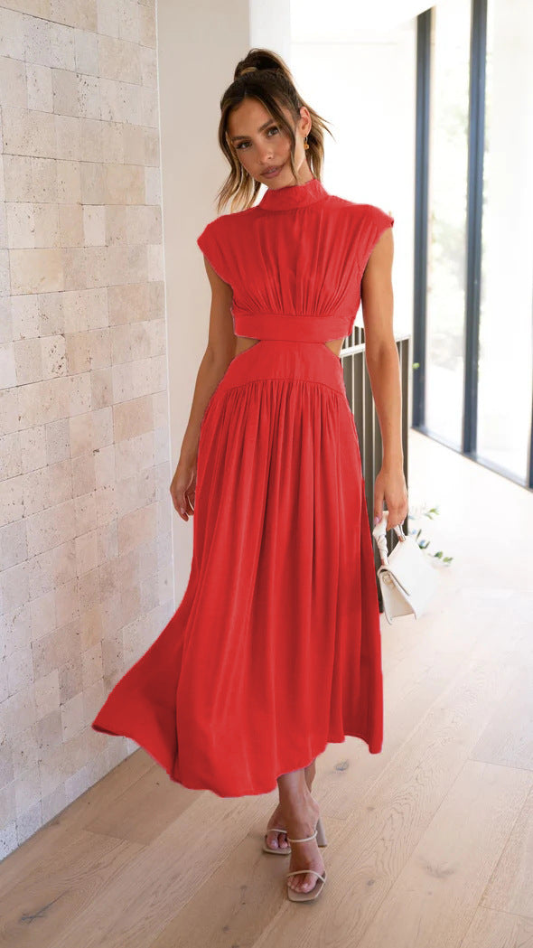 Valentina High-Neck Midi Dress with Waist Cutouts