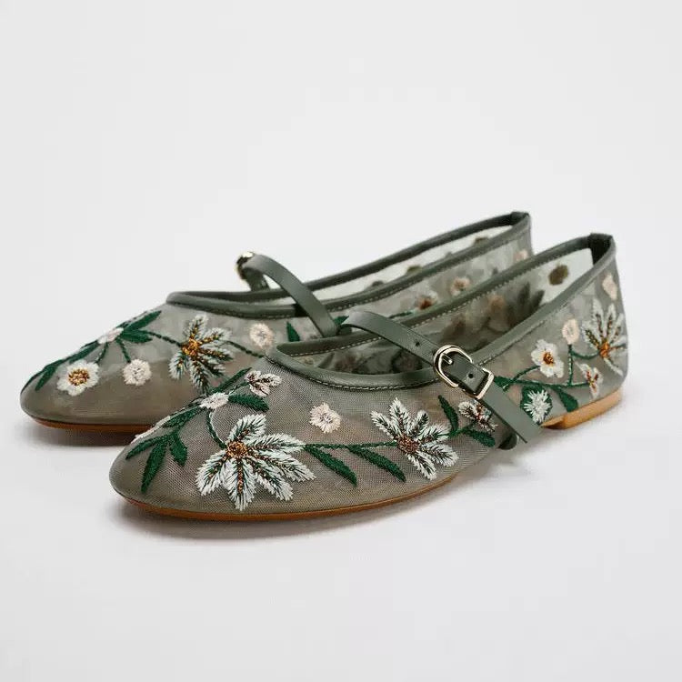 Fleur Embroidered Ballet Flats