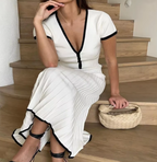 Monarch Contrast Knit Polo & Pleated Maxi Skirt Set