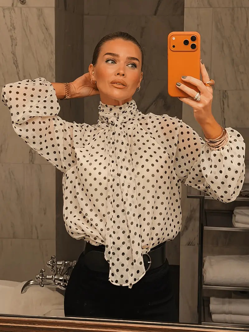 Sofia High Collar Polka Dot Blouse