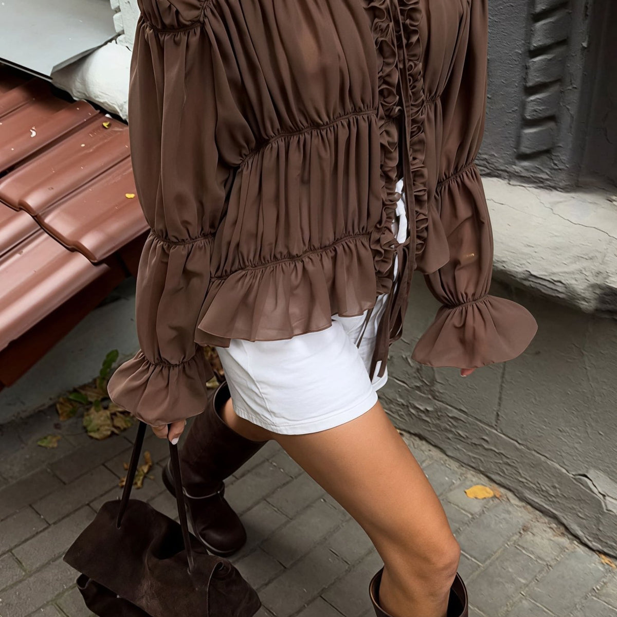 Elara Ruched Ruffle Blouse