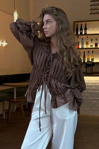 Elara Ruched Ruffle Blouse