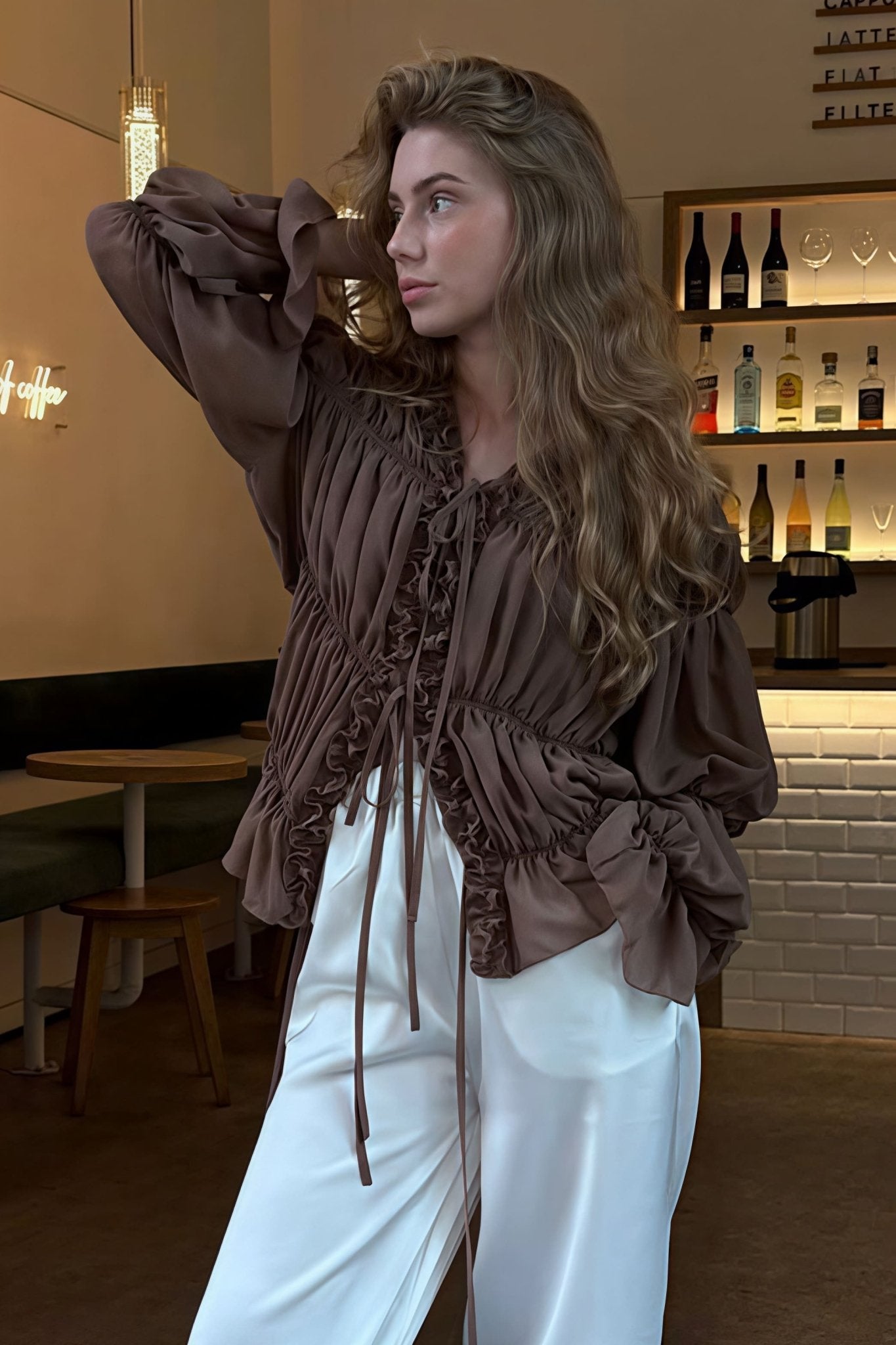 Elara Ruched Ruffle Blouse