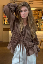 Elara Ruched Ruffle Blouse