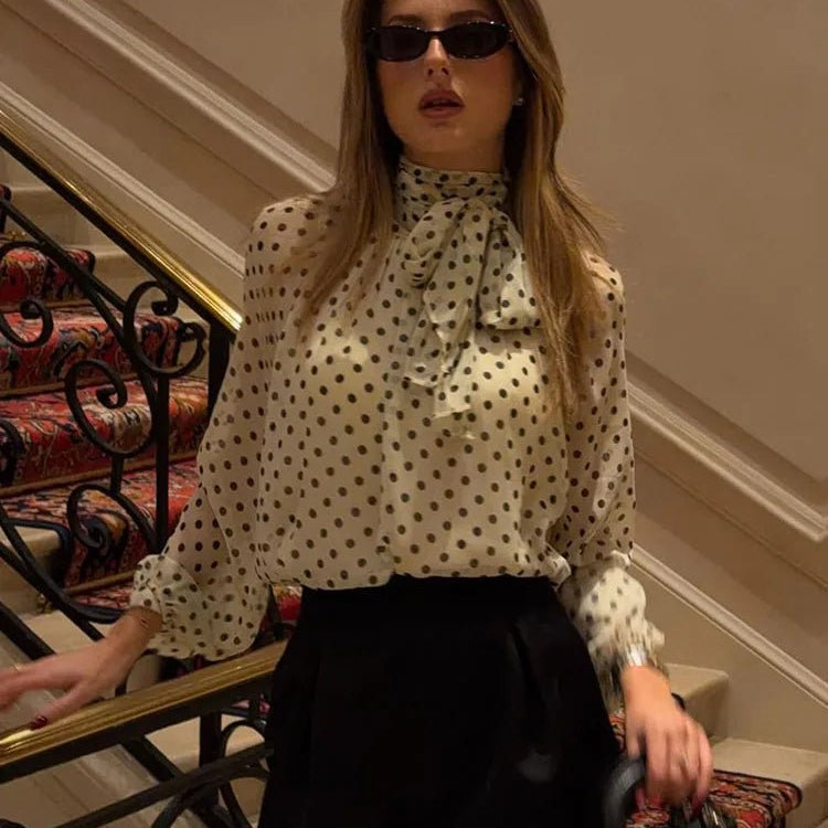 Sofia High Collar Polka Dot Blouse