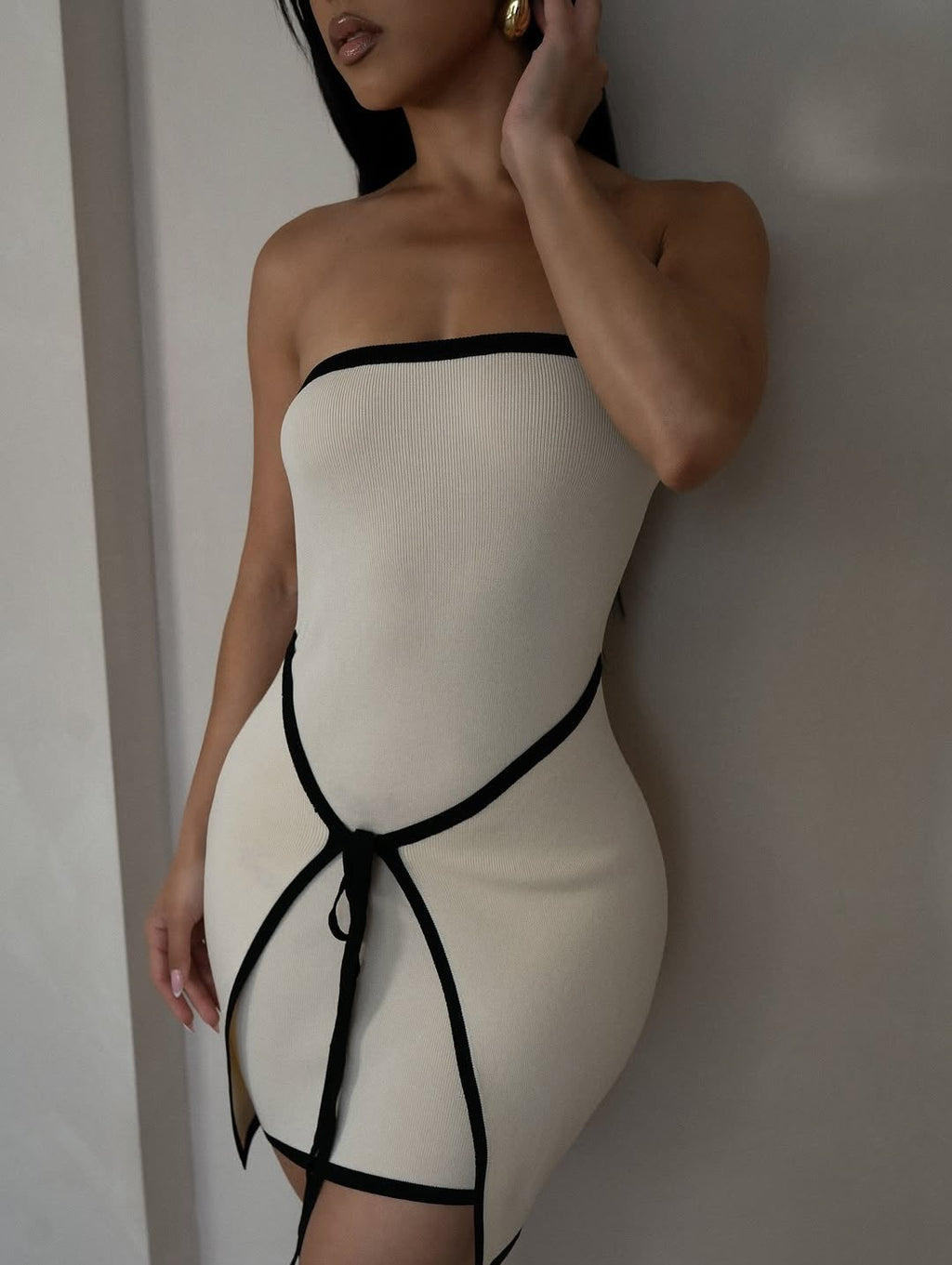 Noir Élan Lace-Up Mini Dress