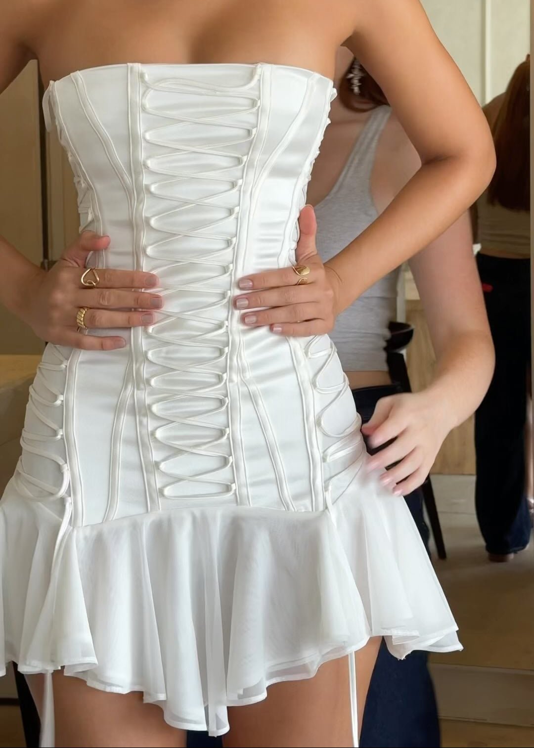 Celeste Strapless Lace-Up Mermaid Mini Dress