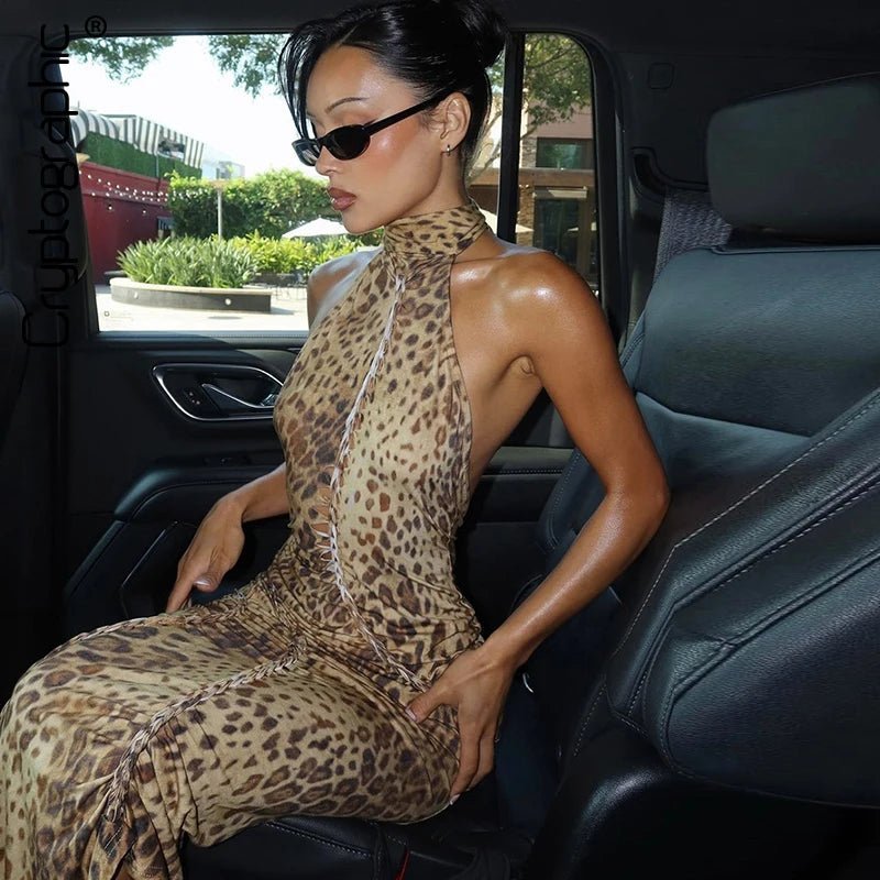Cindy Leopard Halter Neck Maxi Dres