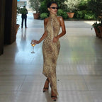 Cindy Leopard Halter Neck Maxi Dres