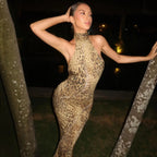 Cindy Leopard Halter Neck Maxi Dres