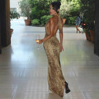 Cindy Leopard Halter Neck Maxi Dres