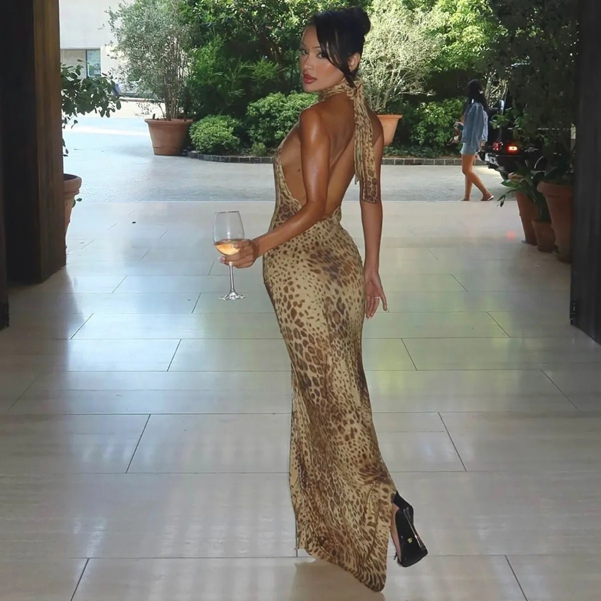 Cindy Leopard Halter Neck Maxi Dres