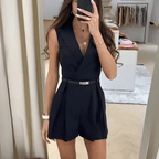 Bianca Structured Belted Sleeveless Romper