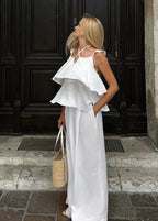 Celeste Flowy Ruffle Top & Wide-Leg Pants Set