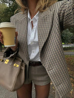 Lucy Houndstooth Belted Shorts Suit