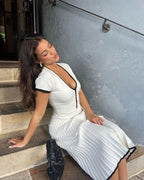 Monarch Contrast Knit Polo & Pleated Maxi Skirt Set