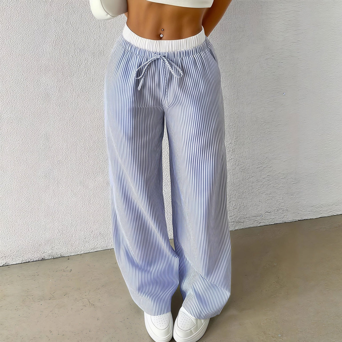 Soleia Pinstripe Wide-Leg Trousers