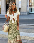 Zara Boho Printed Midi Swing Skirt