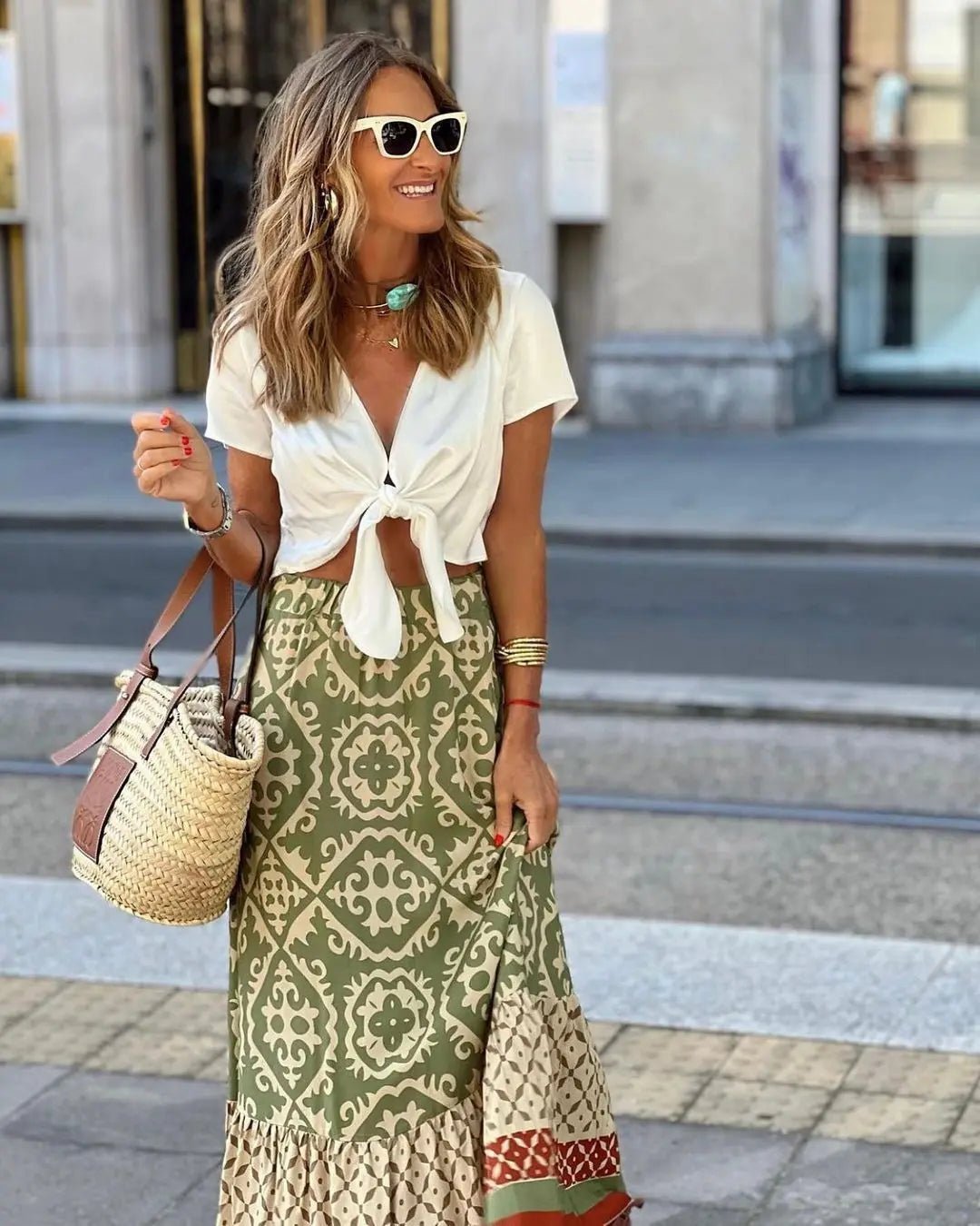 Zara Boho Printed Midi Swing Skirt