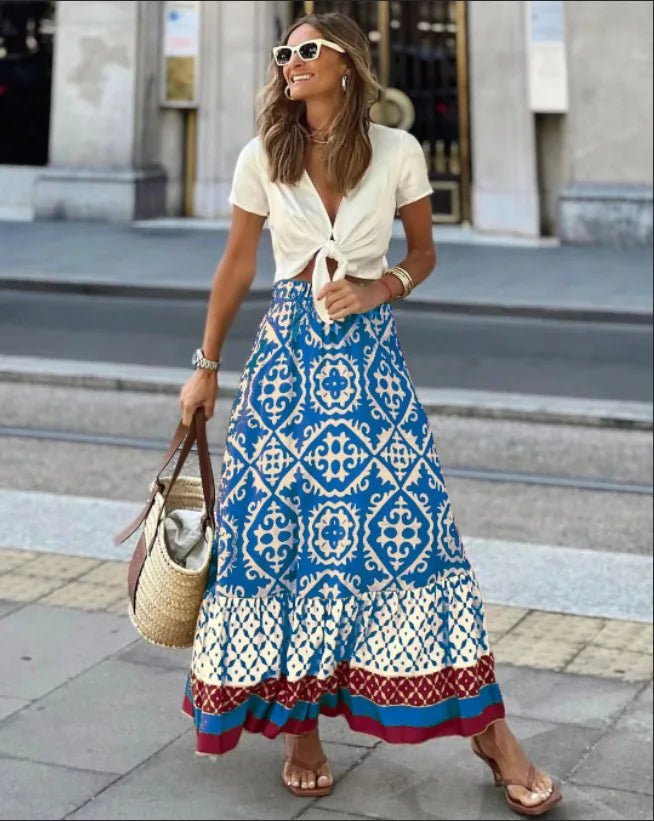 Zara Boho Printed Midi Swing Skirt